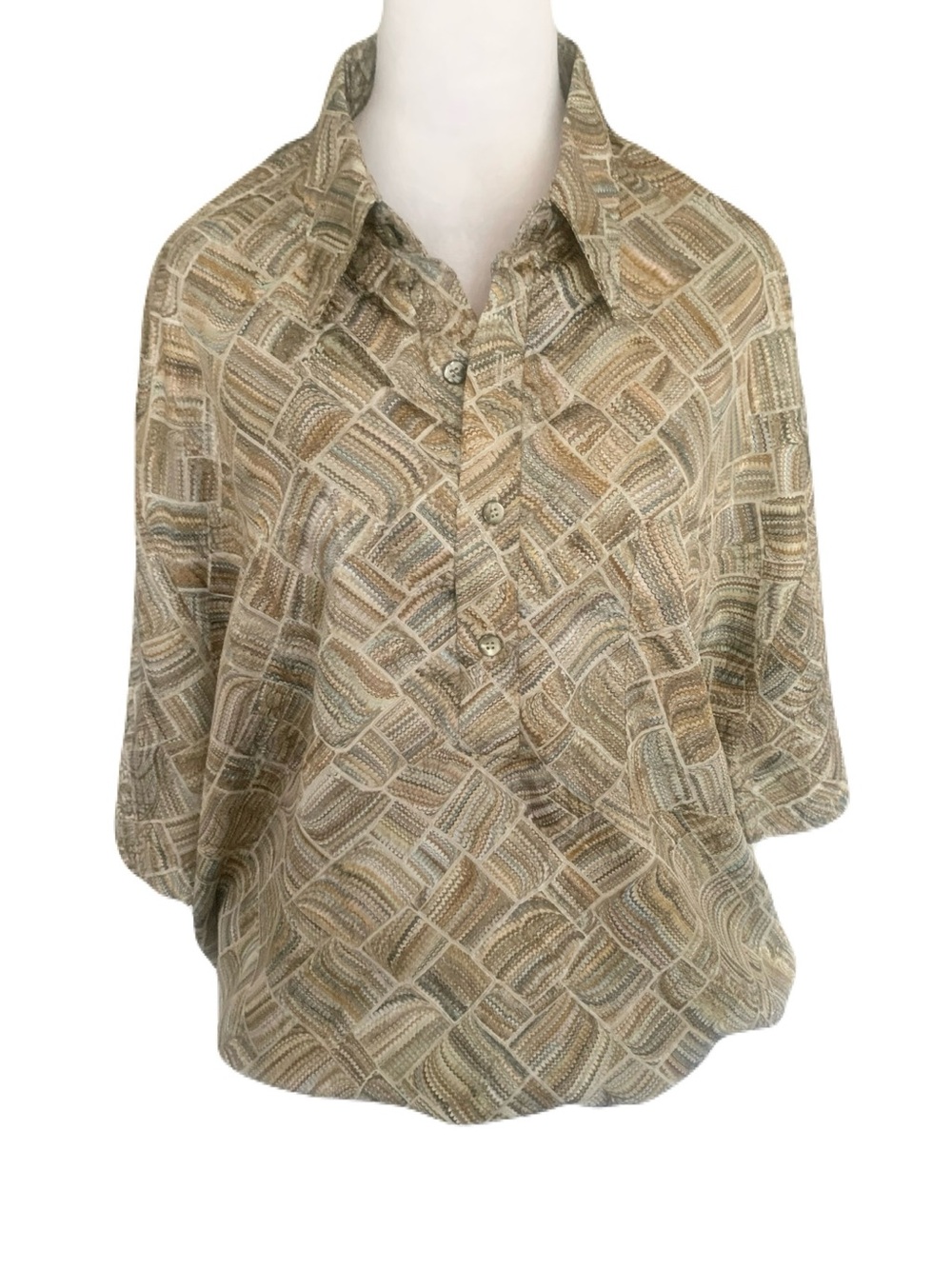 Vintage Alan Stuart Men’s Size XL Silky Multicolor Neutral Jacques Button Shirt